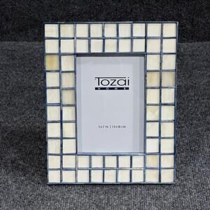 Tozai Home Mosaic Photo Picture Frame 5x7 Wood Tile Beige Blue Handmade In India